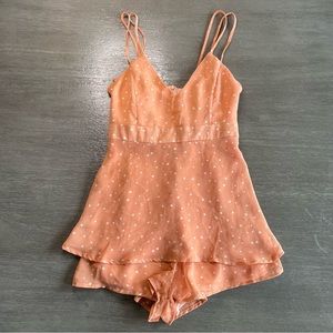 Altar’d State Romper Peach Tan Star Print Onesie Skirt XS
